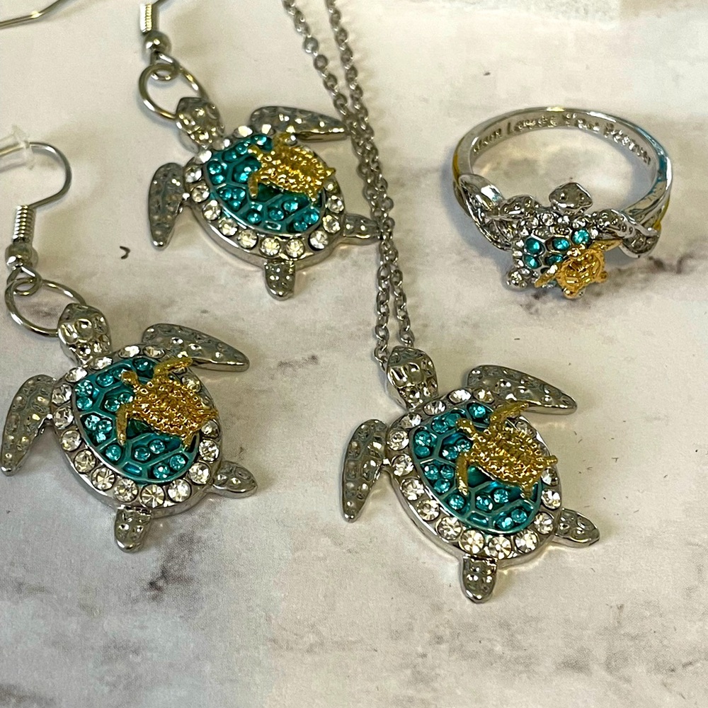 Turtle jewelry gift set for mom Mother’s Day valentines gift turtle 925 silver